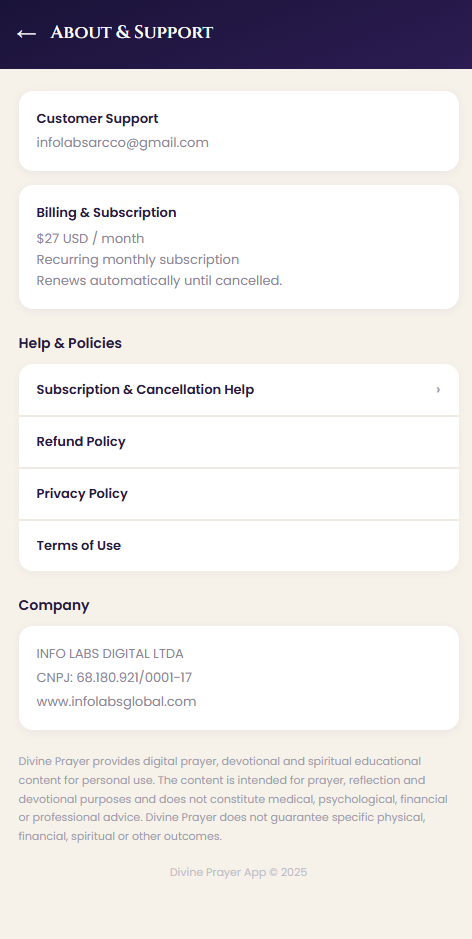 Customer support and subscription